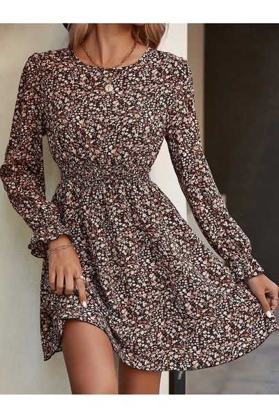 NO BRAND Rochie clasică mini colorată cu mâneci lungi și imprimeu floral Shei...