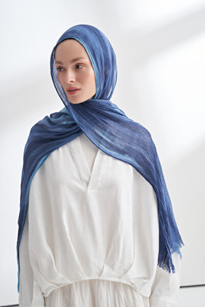 ARMANDA Organic Touch Viscose Blend Patterned Shawl - Navy Blue - Baby Blue