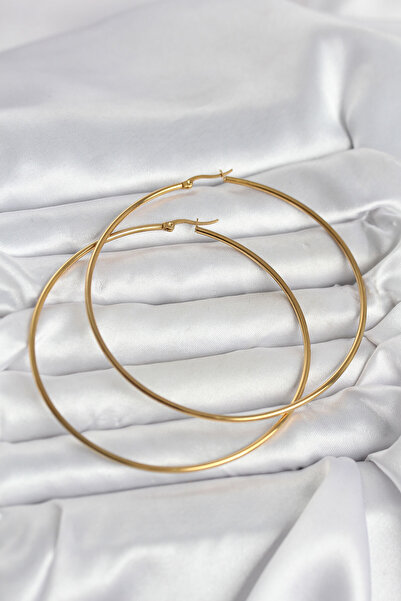 Mega Bazaar 316L Steel Gold Color 80 mm Women's Hoop Earrings