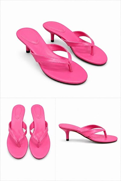 diclepolat Flip-flops de damă roz, cu bretele subțiri și toc mic, Velaj