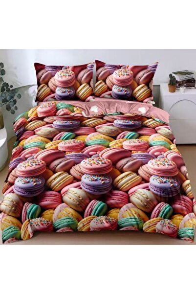 decorami Lenjerie pat dublu cu Elastic, bumbac satinat, Multicolor, macarons
