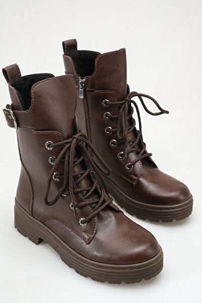 SENASTİL Lion Skin Women's Casual Winter Thick Soled Lace-Up and Zippered Boots