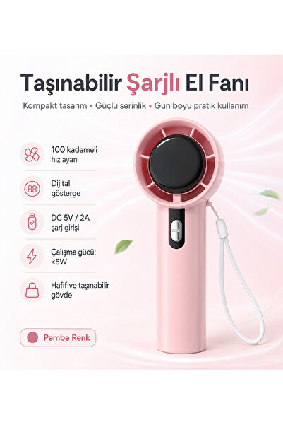 Hil Tech Eminönü Toptan Elektronik 100 Kademeli Hız Ayarlı Şarjlı El Fanı Dij...