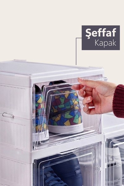Trend Maison Portatif Plastik 6 Katlı Katlanabilir Ayakkabılık Ayakkabı Düzenleyici Organizer Beyaz