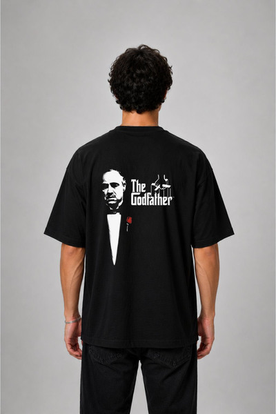 cesita Baba the Godfather Printed Oversize Cotton Black T-Shirt