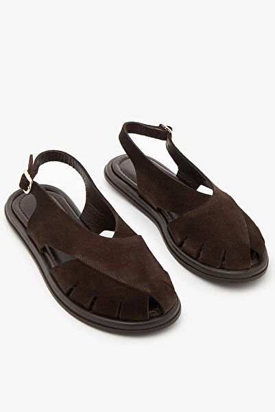 SAYL Brown Suede Genuine Leather Women's Casual Sandals