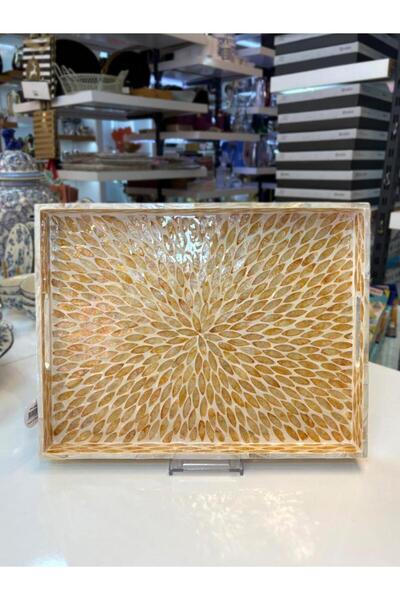 Sever BAKIR SEDEFLİ DİKDÖRTGEN TEPSİ 43X33CM