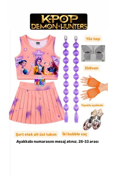 bemora kids kpop ديمون هنتركس سومون - تنورة قصيرة باللون البرتقالي - بلوزة بو...