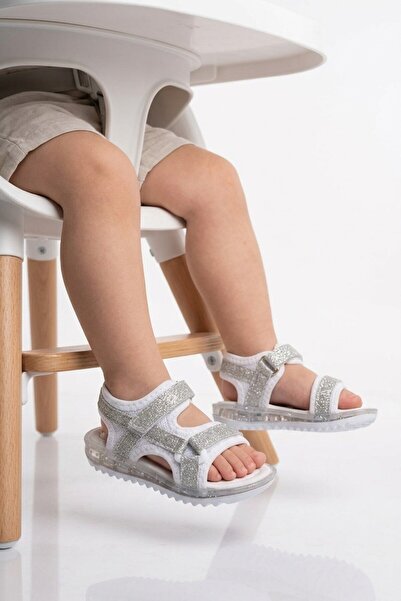 Arzen White Silver Velcro Baby Girl Sandals