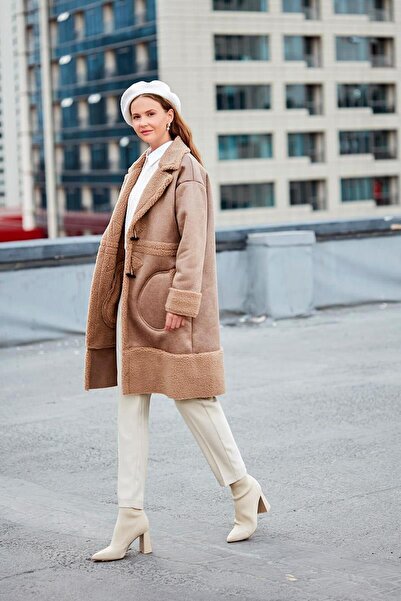Levidor Mink Button Closure Wool Lined Faux Leather Coat