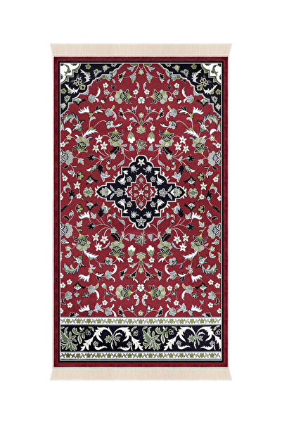 Bursa İpek Burgundy Ravza Pattern Bamboo Carpet Prayer Mat