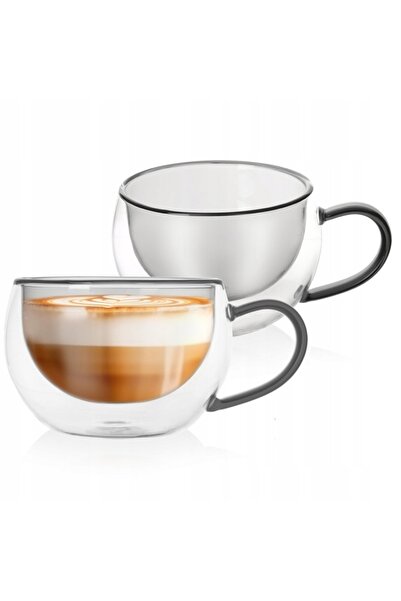 Orion 2x Cană termică cu perete dublu din sticlă pentru cafea, ceai, latte și...