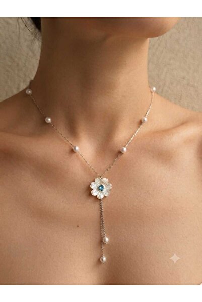 Papatya Silver 925 Ayar Gümüş Kişiye Özel Doğum Taşlı İncili Lotus Kolye