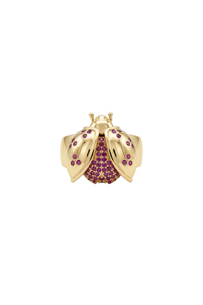 Charmist Steel Ladybug Figured Ring with Stone Detail Gold