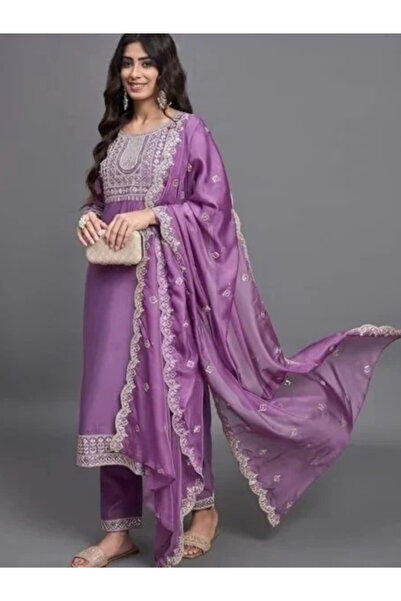 MYSMAR Purple Rayon Embroidery Salwar Kameez Dupatta - ALV2085-Purple-Size-M-...