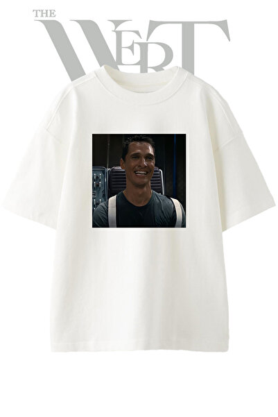 THEWERT Matthew McConaughey_1 Tricou oversize alb unisex cu imprimeu de design