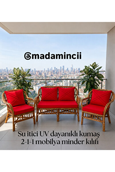 MADAMİNCİ Bahçe Mobilyası Minder Kılıfı 2+1+1 | Balkon Koltuk Minder Kılıfı |...