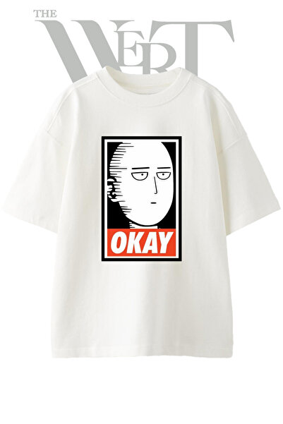THEWERT Saitama Okay Design Printed Unisex White Oversize T-Shirt