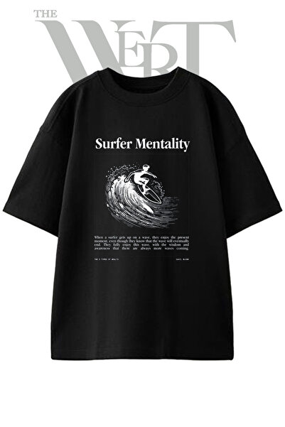 THEWERT Μπλουζάκι Surfer Wave_1 με στάμπα σχεδίου, Unisex, μαύρο, oversized