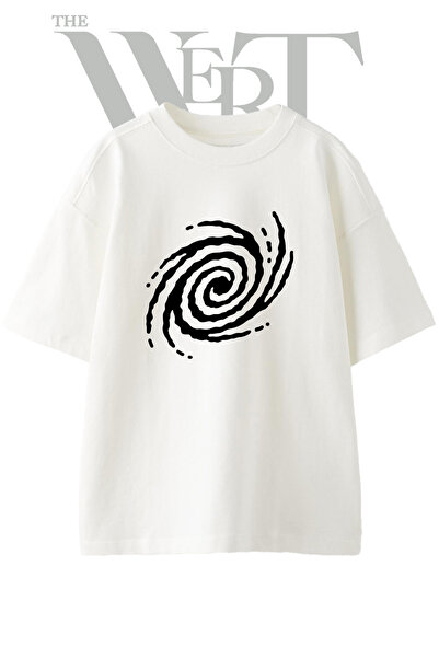 THEWERT Fingerprint Design Printed Unisex White Oversize T-Shirt