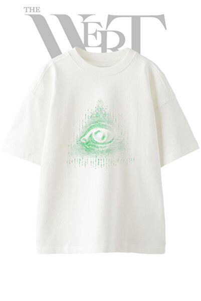 THEWERT Tricou oversize alb unisex cu imprimeu Matrix Eye Design