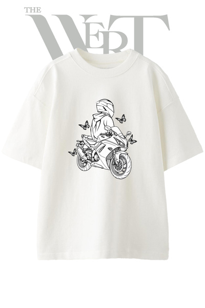 THEWERT Μπλουζάκι με στάμπα Sports Motor Design, Unisex, λευκό, oversized