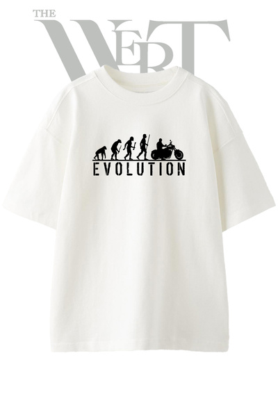 THEWERT Motorcycle Evolution Design Printed Unisex White Oversize T-Shirt