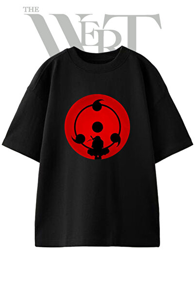 THEWERT Itachi Rinnegan Design Printed Unisex Black Oversize T-Shirt