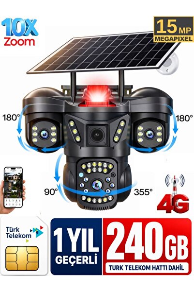 SONREİR RX66G 3 Kameralı 4G Solar Güvenlik Kamerası 240GB Sim Kart Dahil Gece...