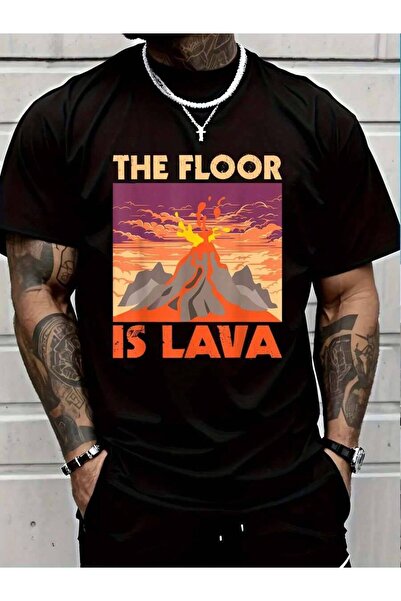 9JY تي شيرت 100% قطن بطبعة The Floor Is Lava - Volcanologist Volcanology Volc...