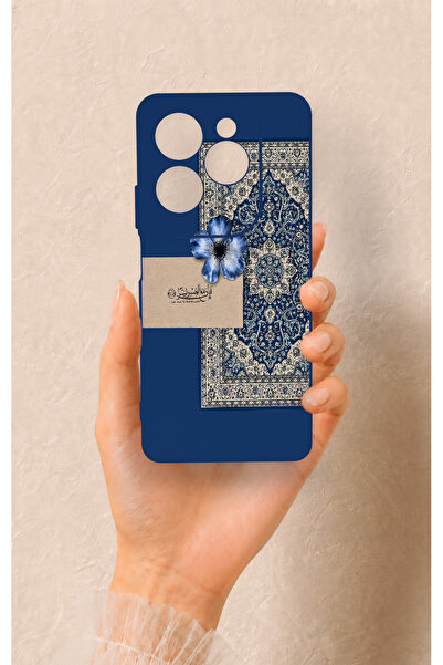 Vip Case İnfinix Hot 40 Pro Uyumlu Mavi Etnik Halı Desenli Silikon Kılıf