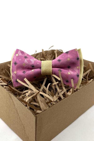 Kravatkolik Pink Yellow Small Pattern Silk Bow Tie Sb279