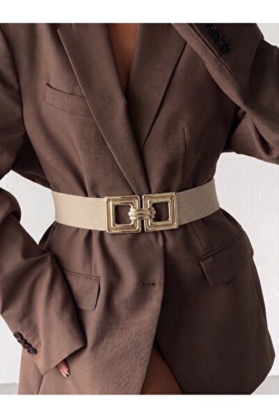 Fiori Gold Buckle Interlocking Elastic Women's Belt, Jacket Belt, Shirt Belt,...
