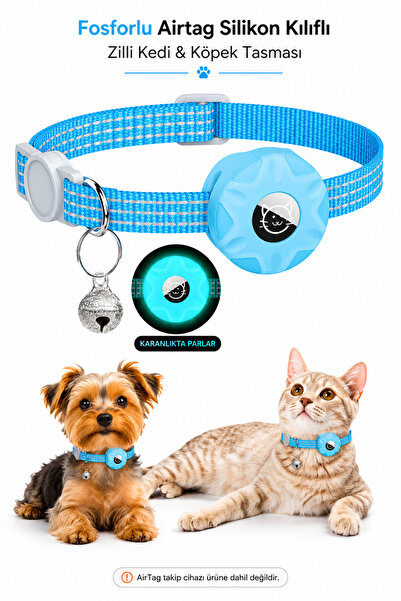 CONOCER AirTag Uyumlu Kedi Tasması Reflektörlü Fosforlu AirTag Kılıflı Zilli ...