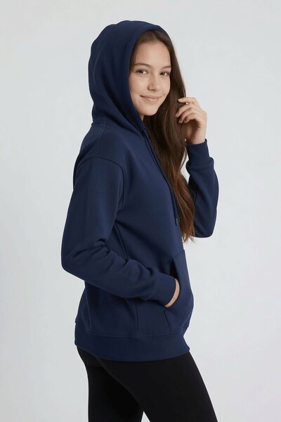 CansınMini Lacivert Kız Çocuk Kanguru Cepli Şardonlu Kapüşonlu Sweatshirt 24689