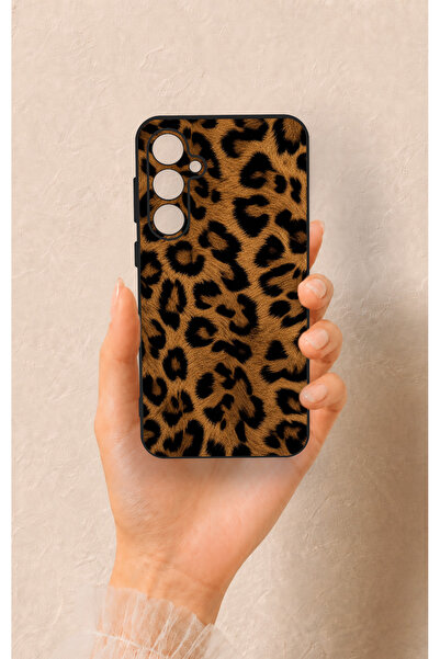 Vip Case Samsung S23Fe Uyumlu Koyu Leopar Deri Desenli Silikon Kılıf
