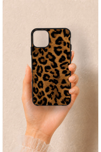 Vip Case iPhone 11 Pro Max Uyumlu Koyu Leopar Deri Desenli Silikon Kılıf
