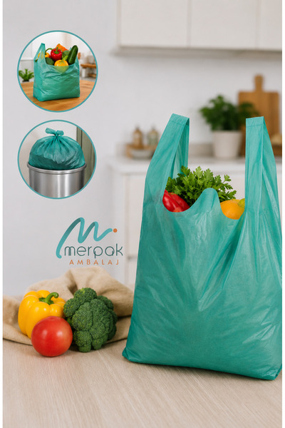 Merpak Ambalaj Kalın Yeşil Poşet Küçük Boy 1 Kg Market Manav Poşeti 25x45 cm Çöp Poşeti Hışır Atlet Poşet