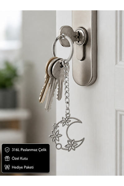 HER ŞEY NOTA www.herseynota.com 316L Stainless Steel Keychain with Flower and...