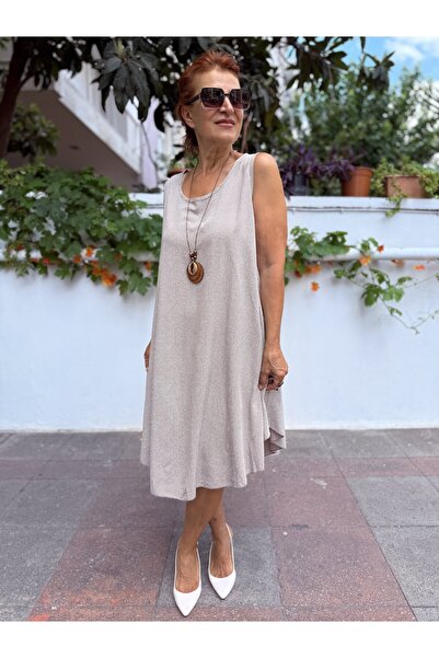 DenizEge Italian Sleeveless Striped Dress Mink