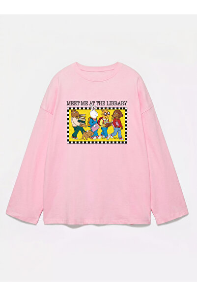 Disante 100% βαμβάκι Oversize Fit Meet Me at the Library Printed - Μακρυμάνικ...