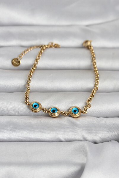 Mega Bazaar 316L Steel Gold Color Evil Eye Women's Bracelet