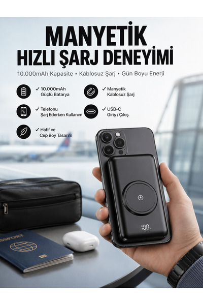 FAROUKİ Powerbank Taşınabilir 10.000 Mah Hızlı Şarj Dijital Göstergeli