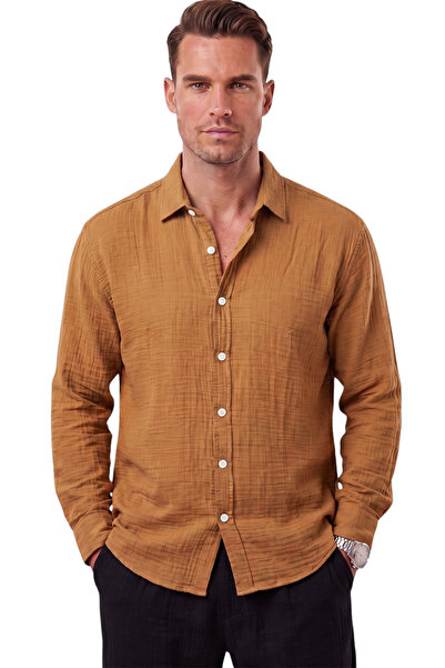 DeepSEA Tan 97% Cotton Muslin Fabric Breathable Summer Comfortable Cut Men's ...