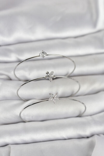 Mega Bazaar Silver Color Zircon Stone Brass 3-Piece Women's Bracelet Combination