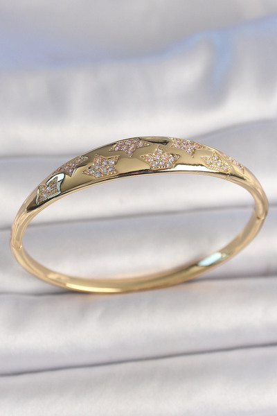 Mega Bazaar Brass Gold Color Zircon Stone Star Embroidered Women's Handcuffs