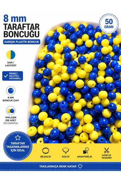 E.B EBRULİ BONCUK 8 mm Taraftar Boncuğu Karışık Plastik Boncuk Bead (50 Gram)