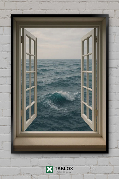 TABLOX Design cu valuri de mare, fereastră, estetică minimă, cadru artistic, ...
