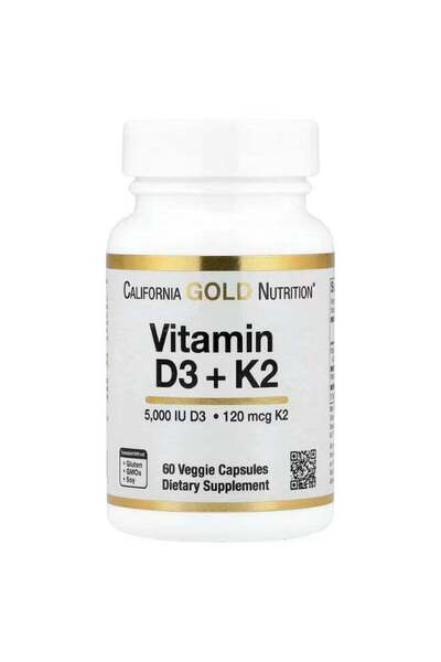 California Gold Nutrition فيتامين د3 + ك2 على شكل إم كي-7، 60 كبسولة نباتية