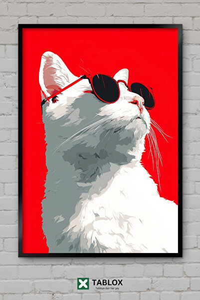 TABLOX Cat Minimal Design Aesthetic Sunglasses Wooden Framed Decorative Mdf P...